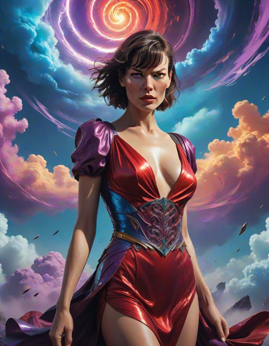 Sultry Retro Futurist Goddess in Swirling Vortex
