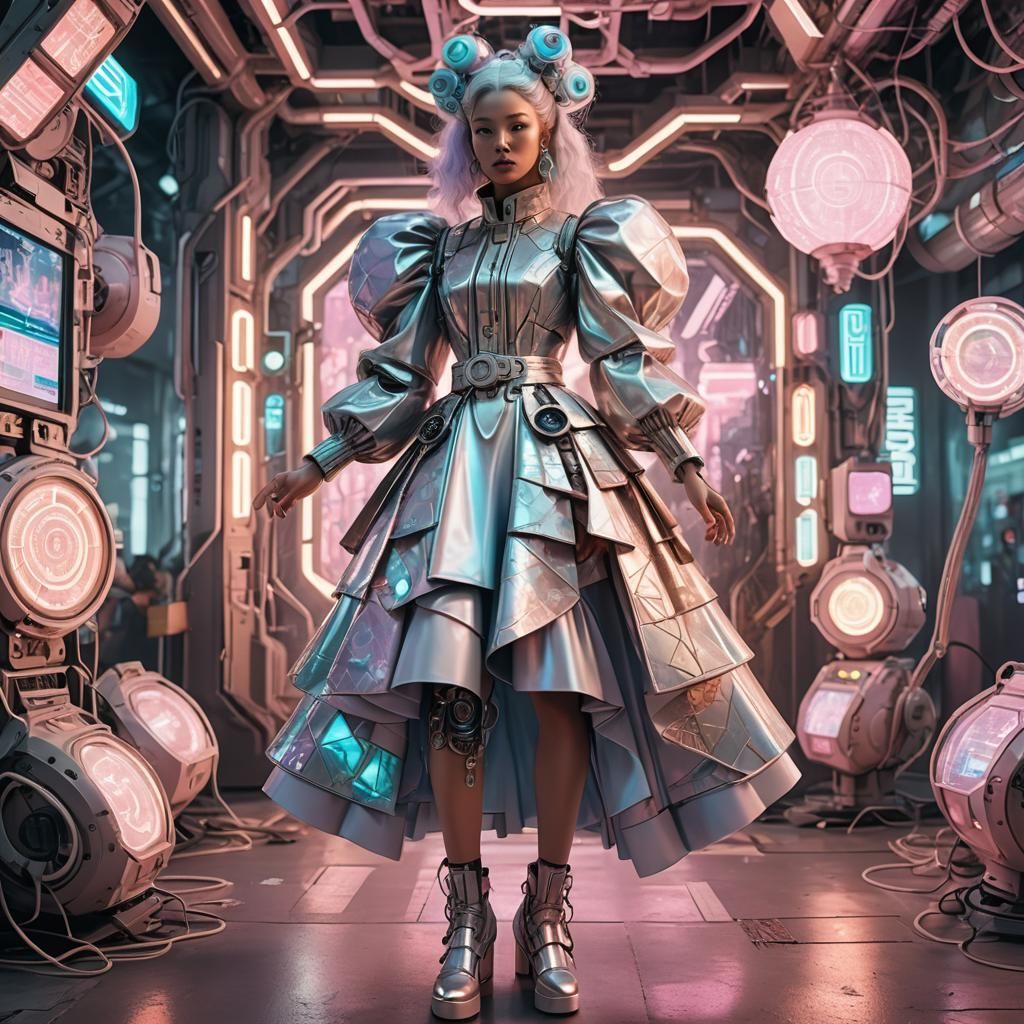 Nordic Girl in Neo-Rococo Cyberpunk Fashion