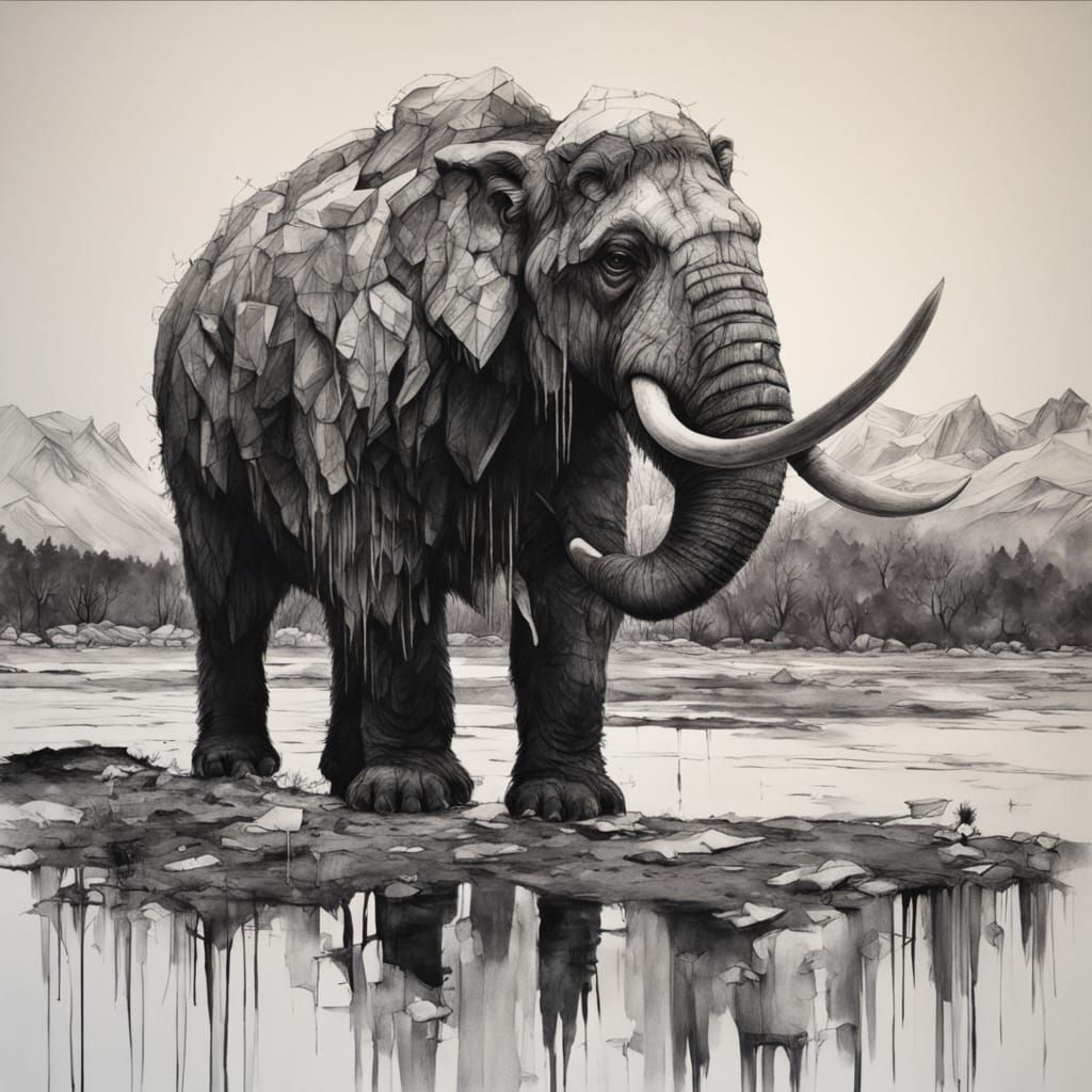 Surreal Mammoth Silhouette in Permafrost Landscape