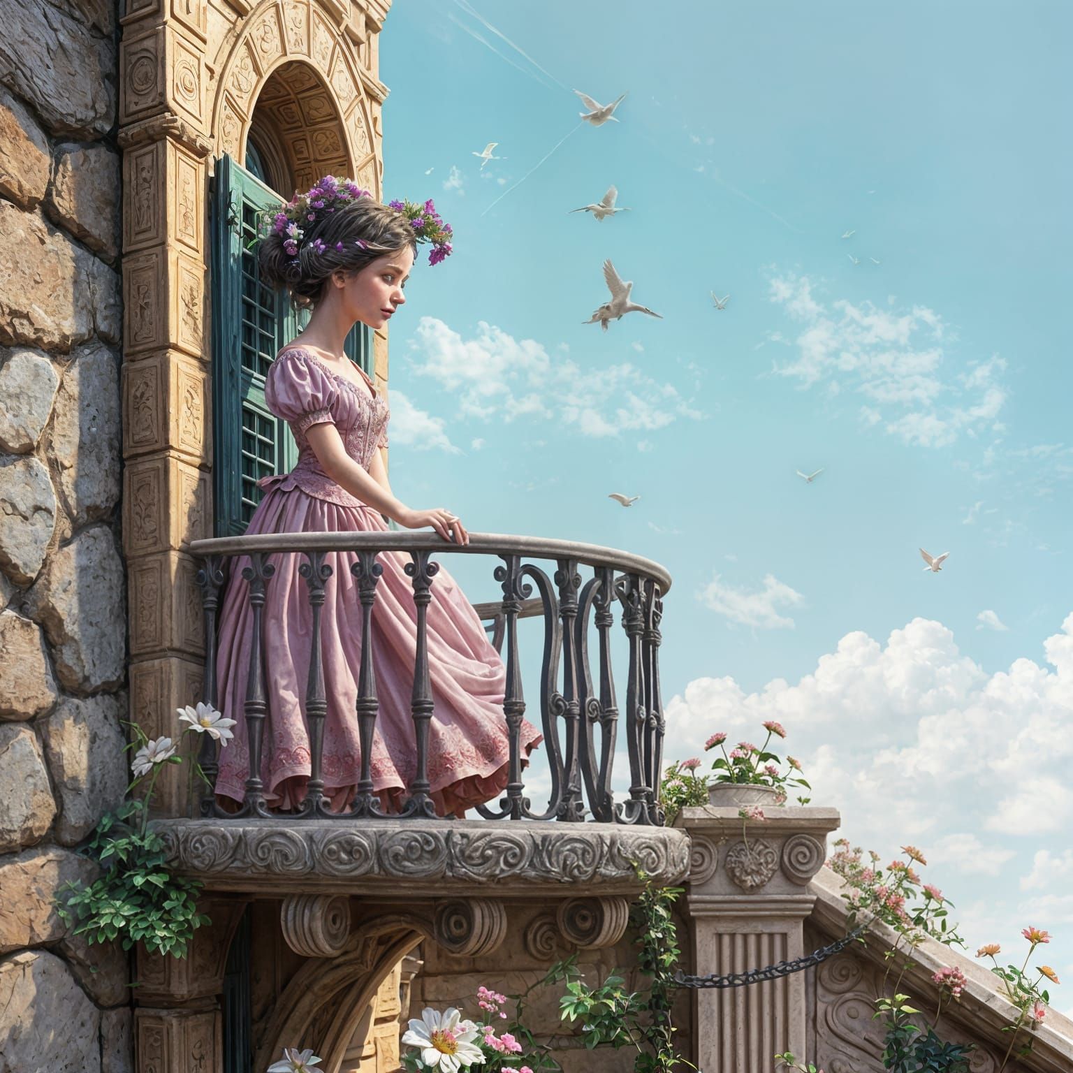 Surreal Romeo and Juliet in 3D Cartoon Style