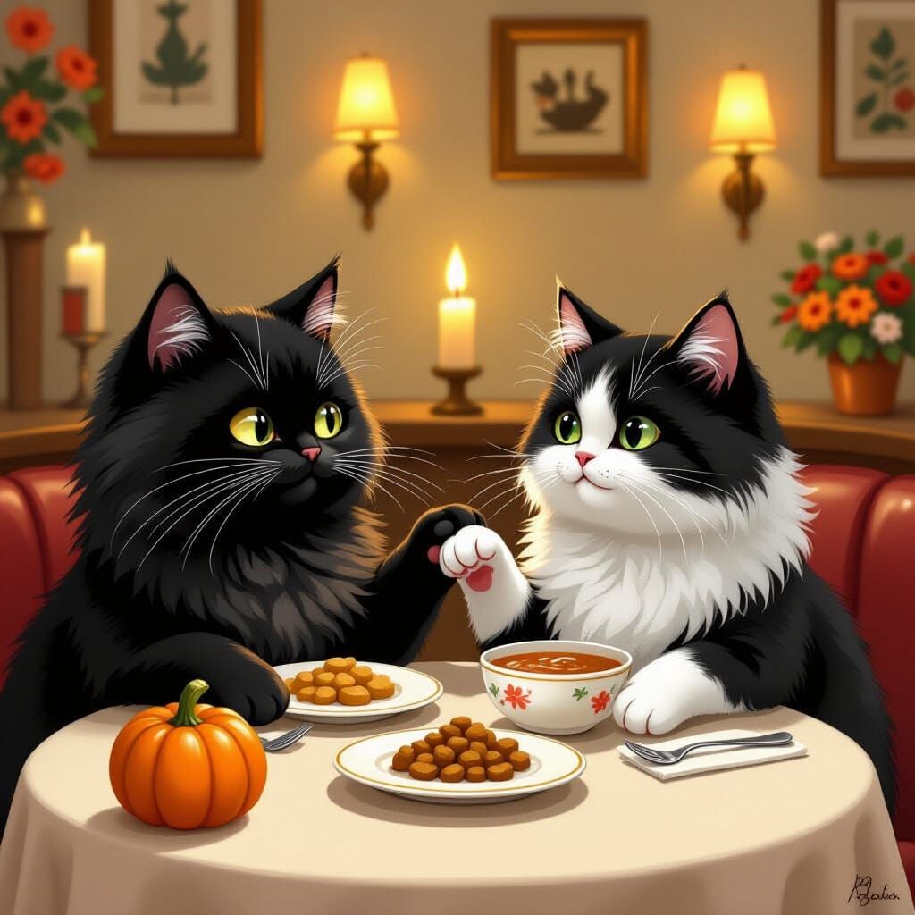 Cozy Restaurant Date for Two Cats in Autumn Style