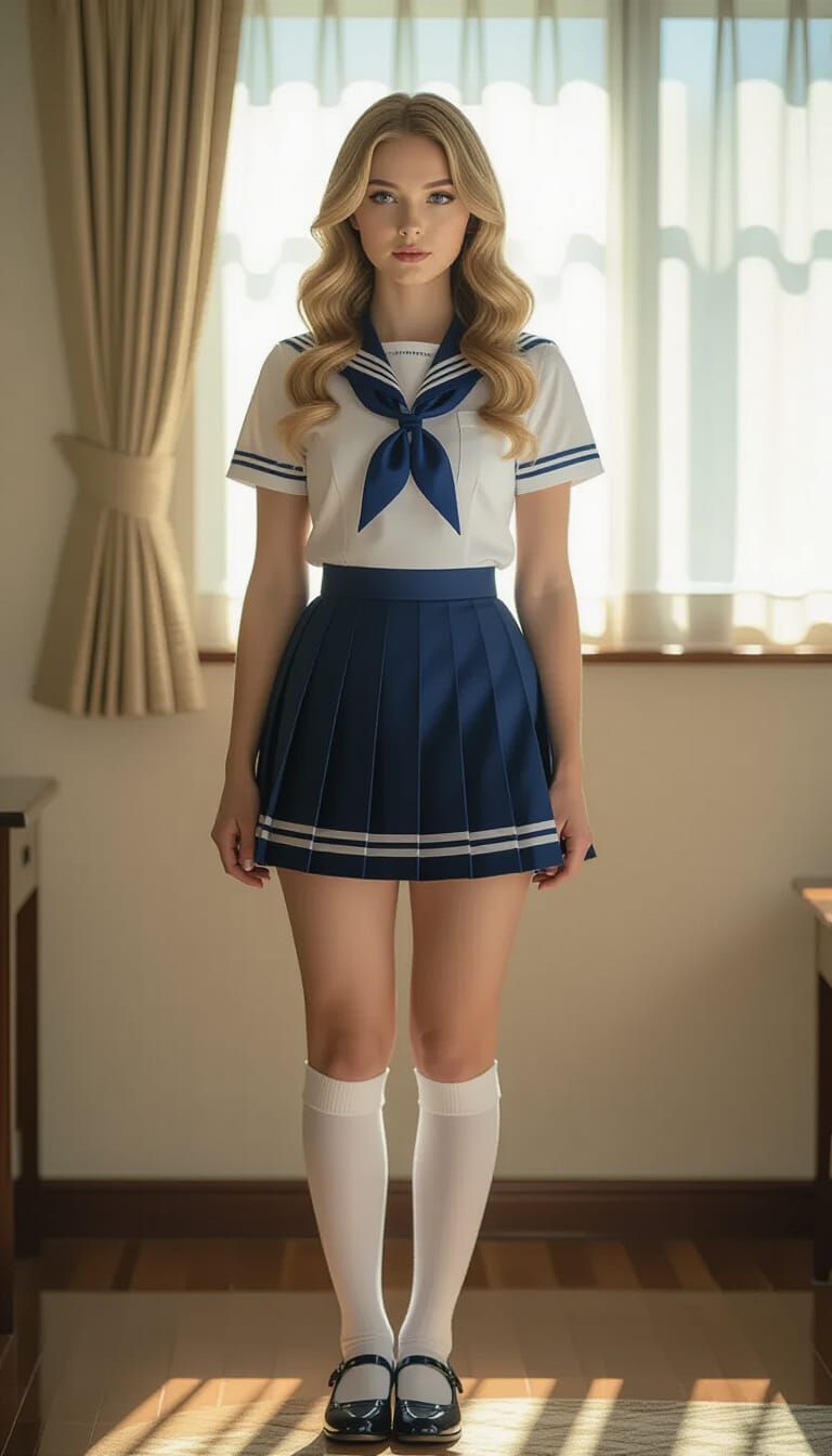 Seifuku Woman in Hyper-Realistic Cinematic Selfie