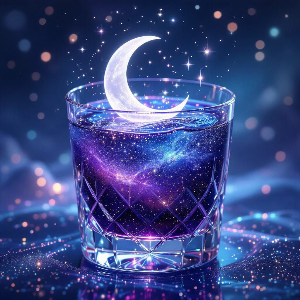 Cosmic Drink in Crystal Glass with Celestial Hues