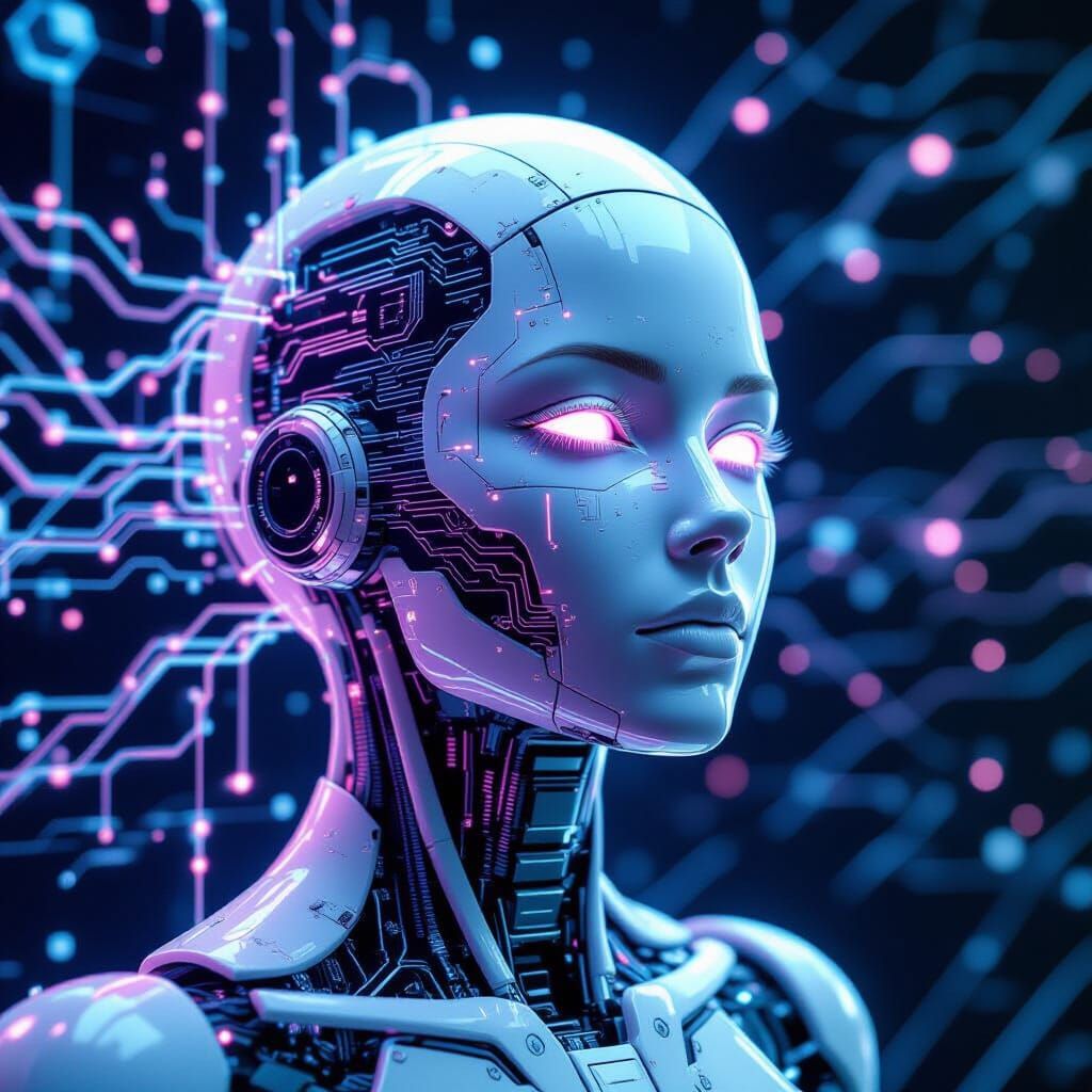 Android Siren with Circuitry and Digital Overlays