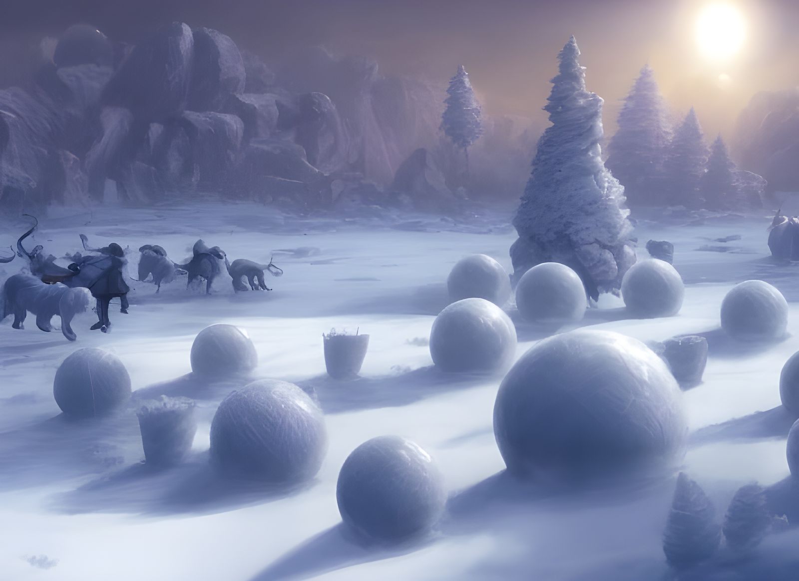 Frozen Orbs on Winter Plains in Fantasycore Style