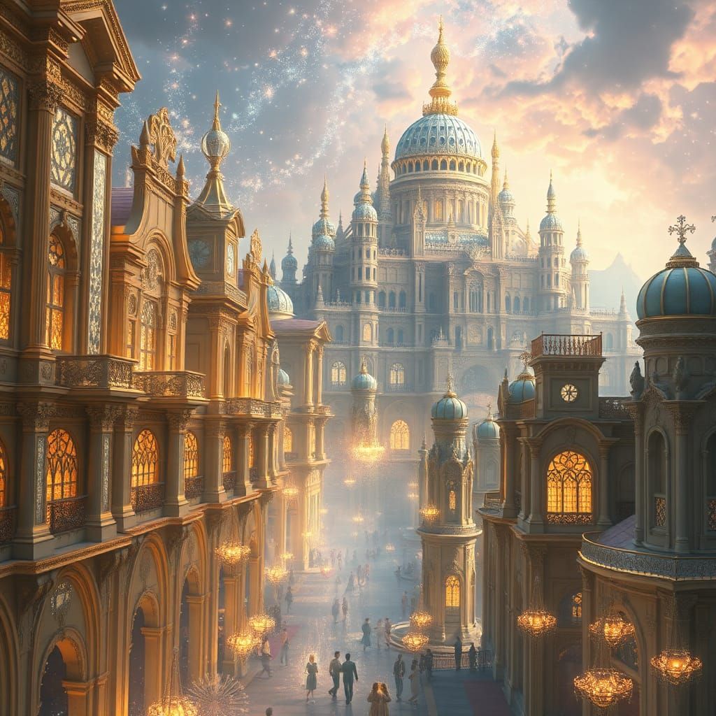 Celestial Realm: Golden Streets and Crystal Buildings