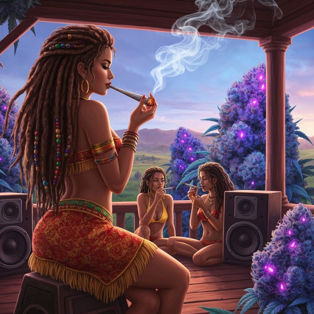 Woman with Dreadlocks Holding Spliff, Reggae Vibes