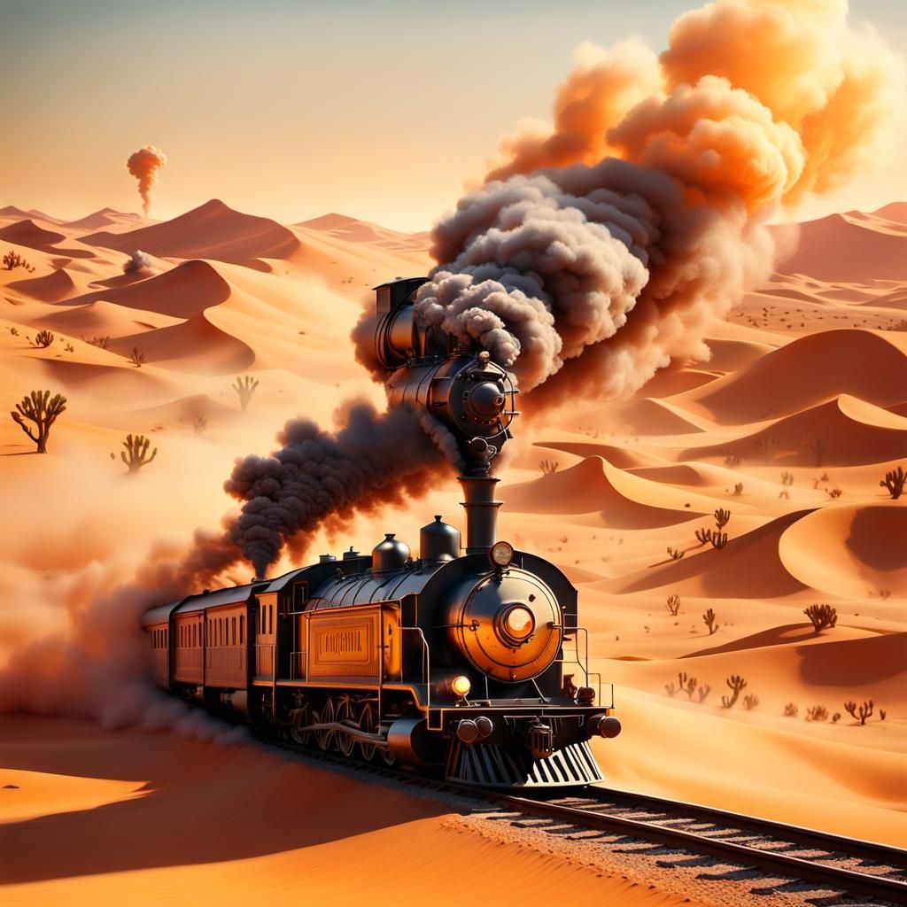 Surreal Desert Train in Dreamlike Landscape