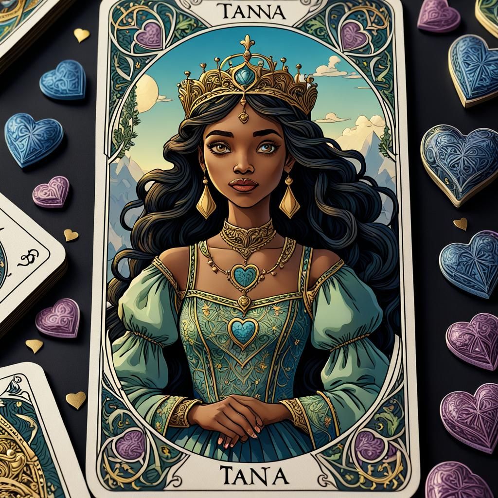 Tiana Tarot Card with Heart Pattern Design