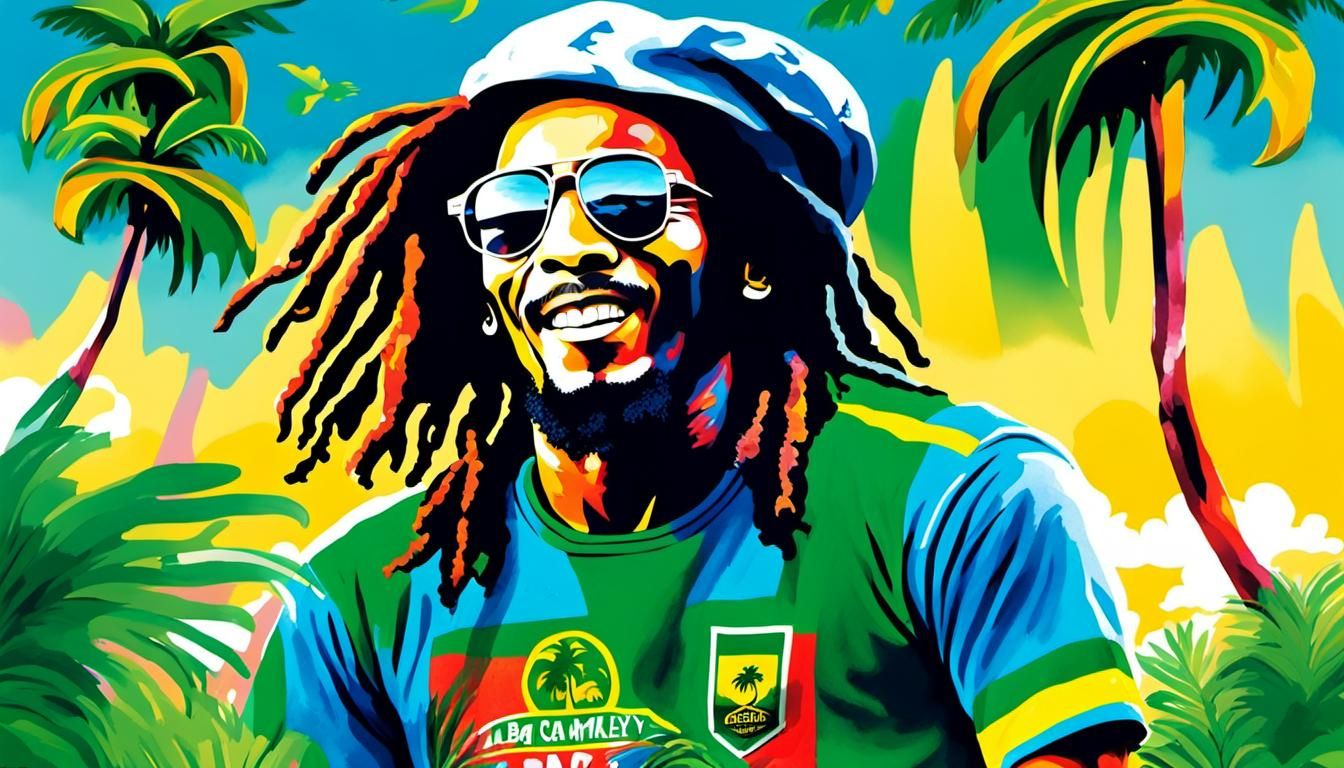 Bob Marley Portrait: Jamaican Soccer, Watercolor Pop Art
