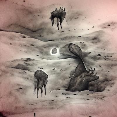 Dead Moose on the Moon in Ink Wash