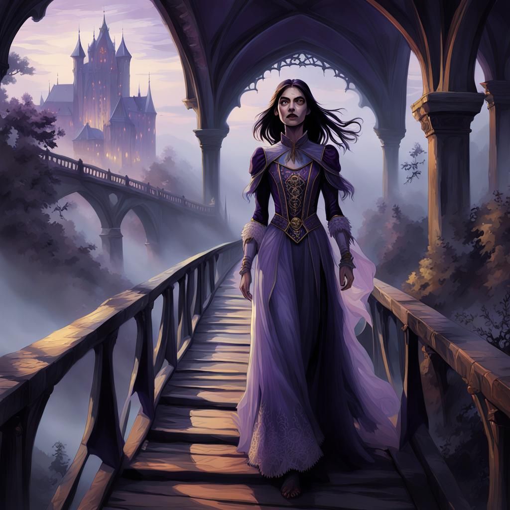 Mavis Walks Transylvanian Bridge in Art Nouveau Style