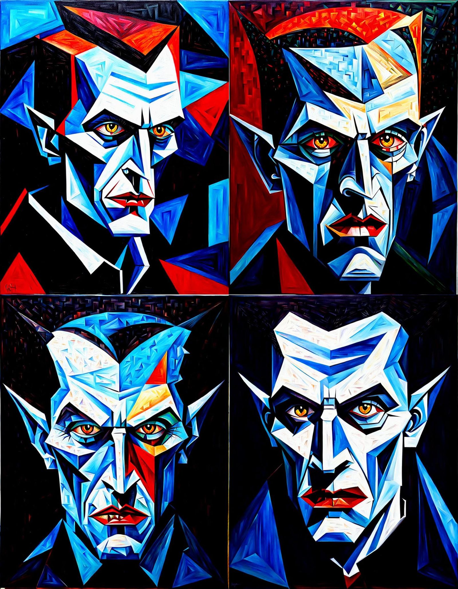 Vampire Portrait in Cubism Style, Acrylic on Canvas
