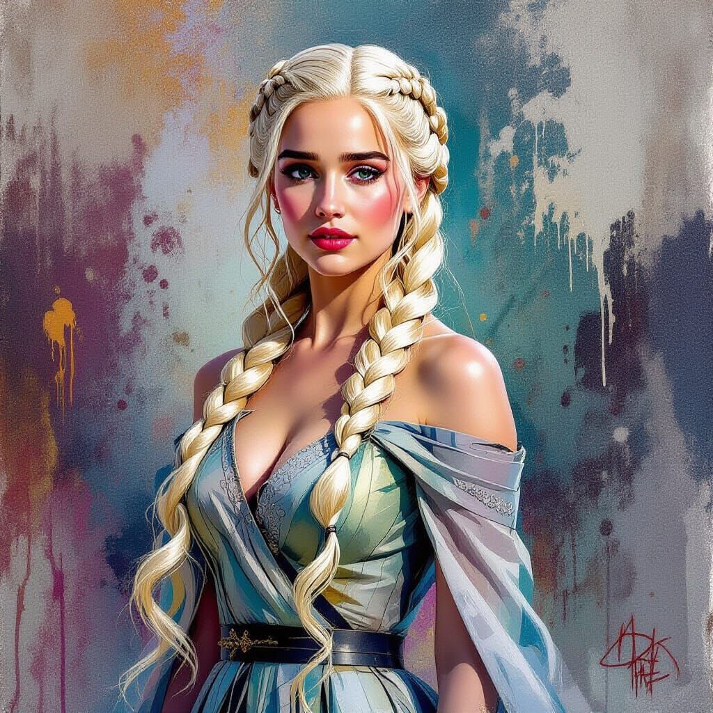 Braided Woman in Graffiti Landscape: Digital Art