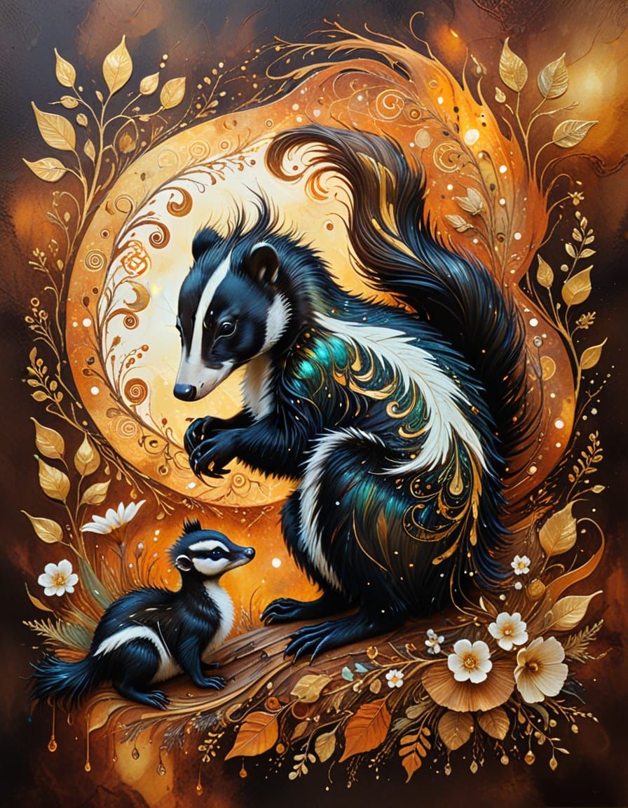 Surreal Skunk and Duckling Painting with Earthy Tones