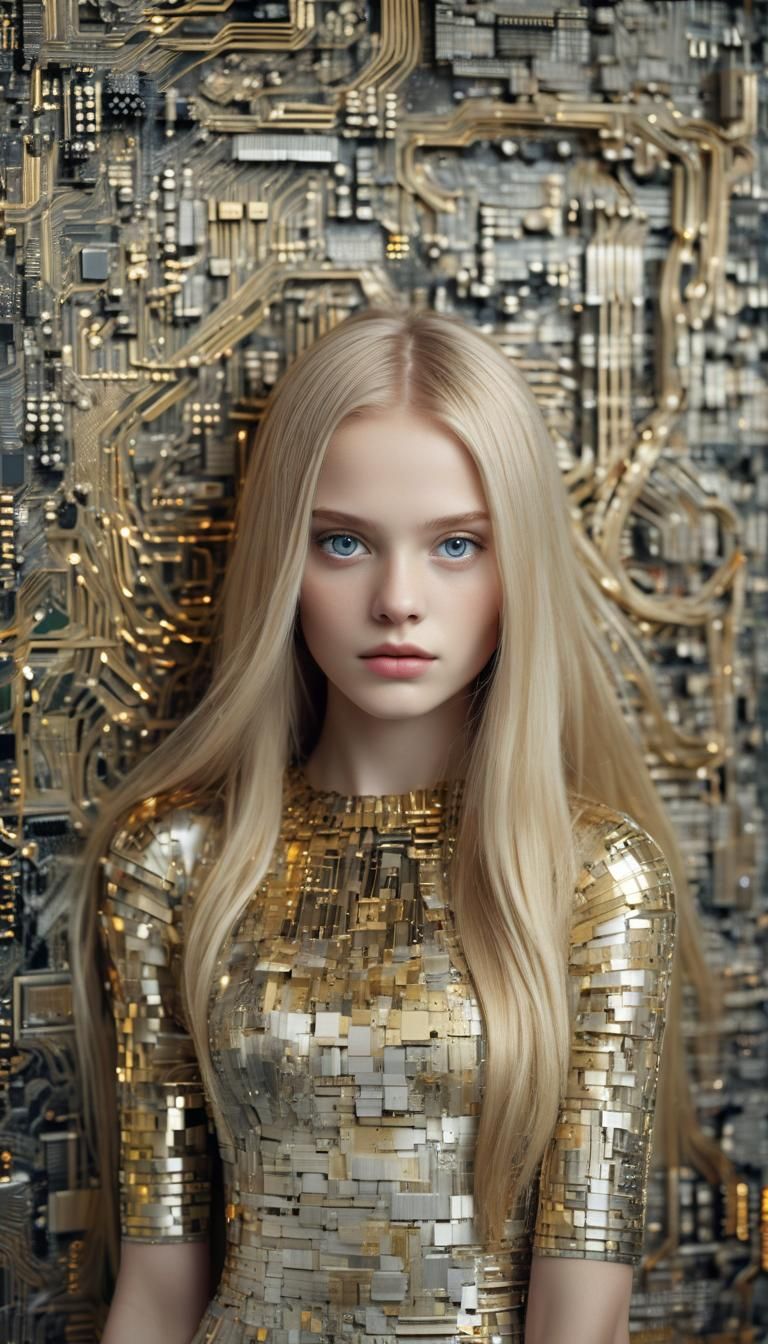 Woman in Dress of Computer Chips