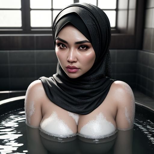 Indonesian Girl with Hijab Taking Bath in 8k