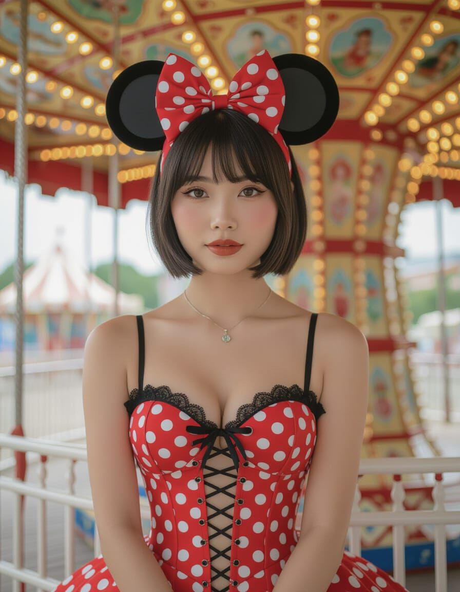 Indonesian Woman at Amusement Park in Photorealism