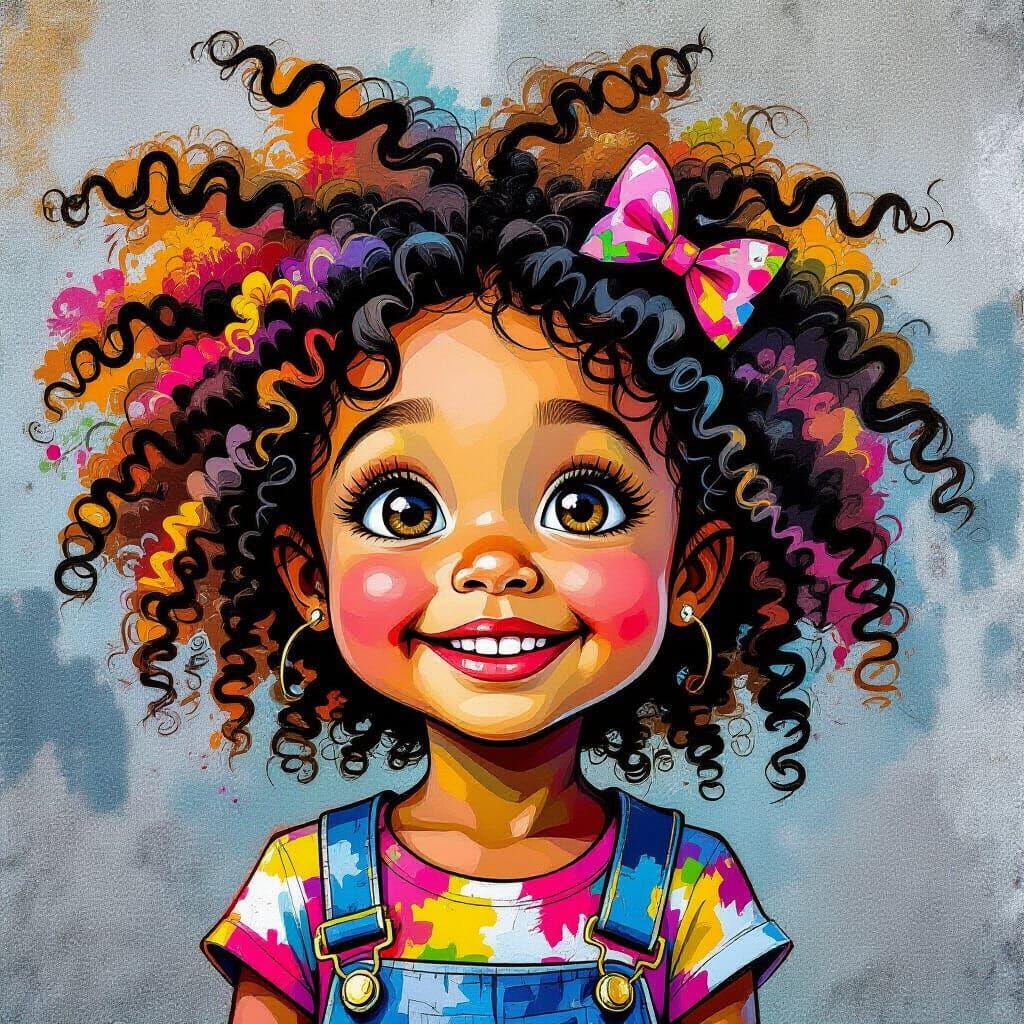 Joyful Girl and Creatures in Vibrant Street Art Style