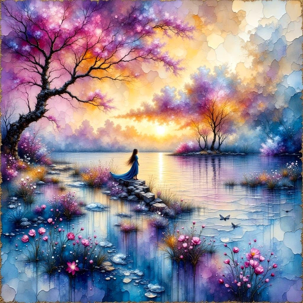 Whimsical Dreamlike Fantasy in Impressionistic Watercolor St...