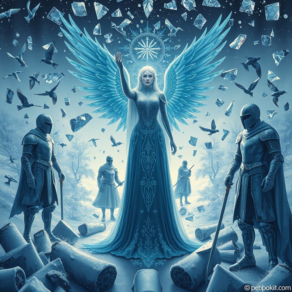 Regal Crystalline Angel Frozen in Kaleidoscopic Tableau