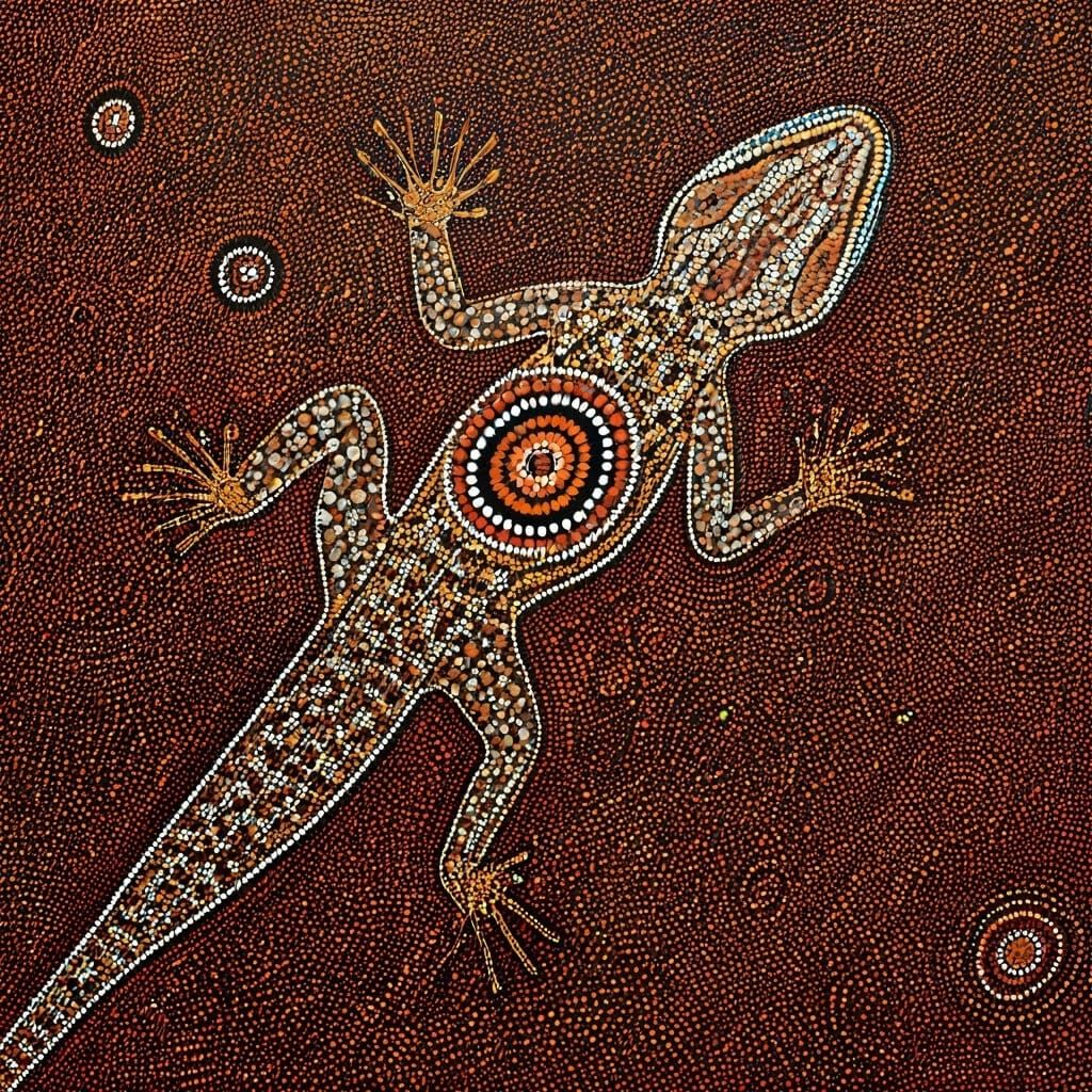 Perentie Lizard in Aboriginal Dot Painting Style