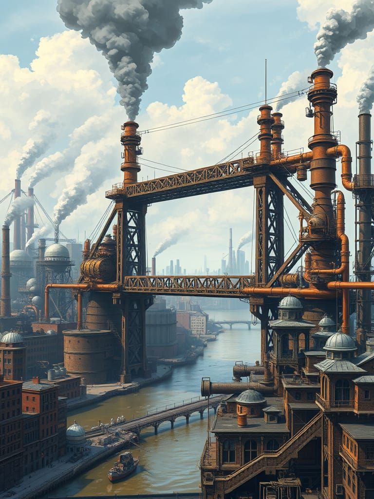 Colossal Steam-Powered Bridge Transforms in Industrial Citys...