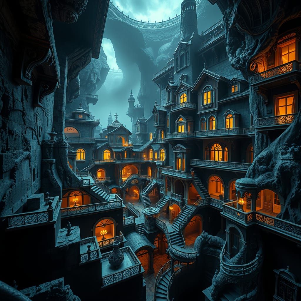 Impossible Architectural Landscape in Escher Style