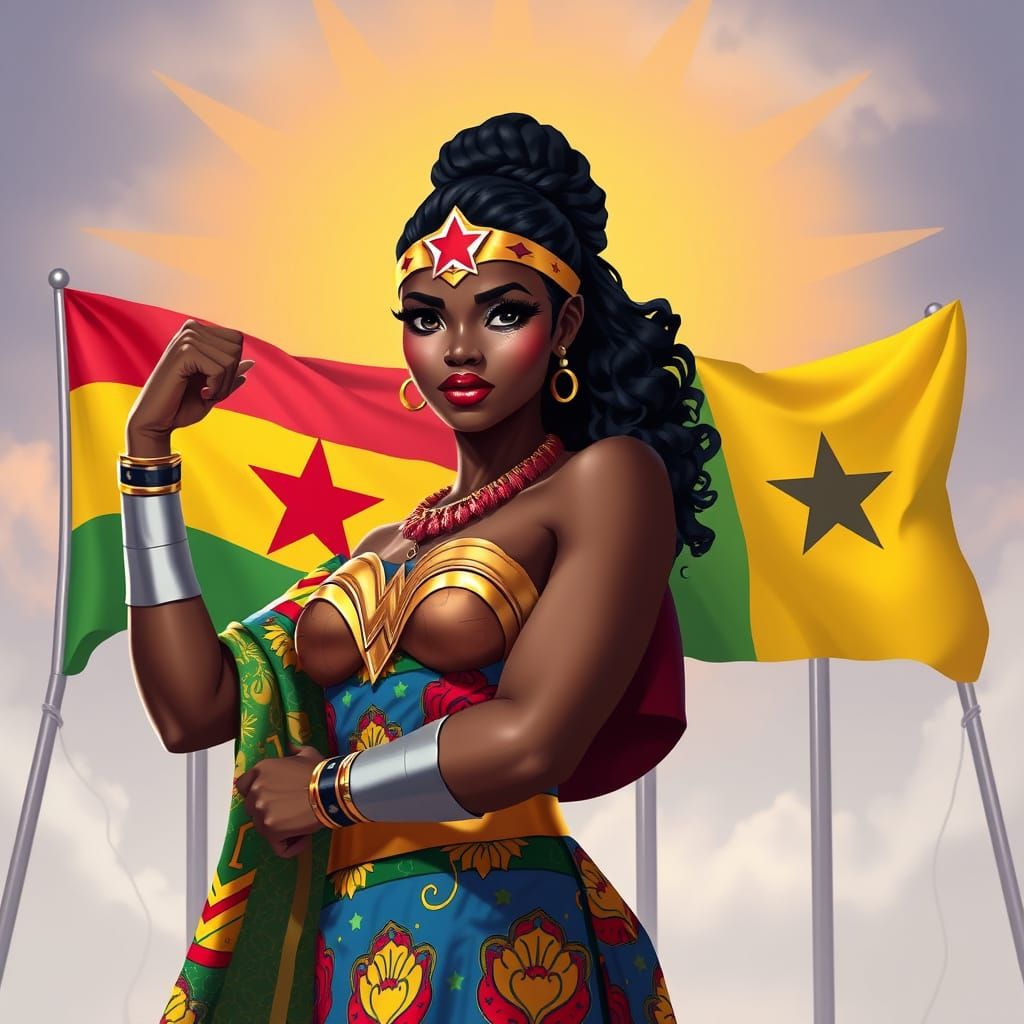 Ghanaian Woman Hero in Traditional Kente Cloth