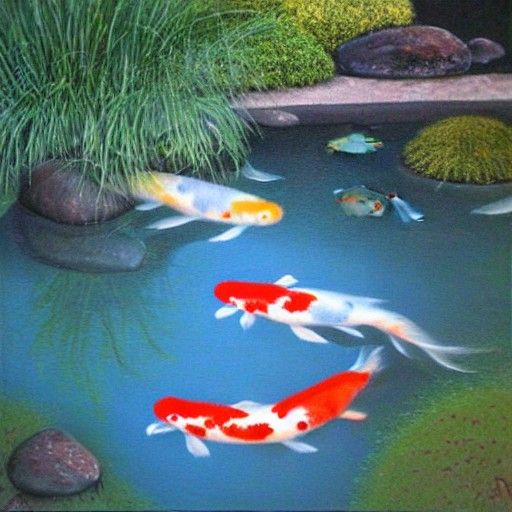 Zen Garden Koi Pond in Oil Painting Style