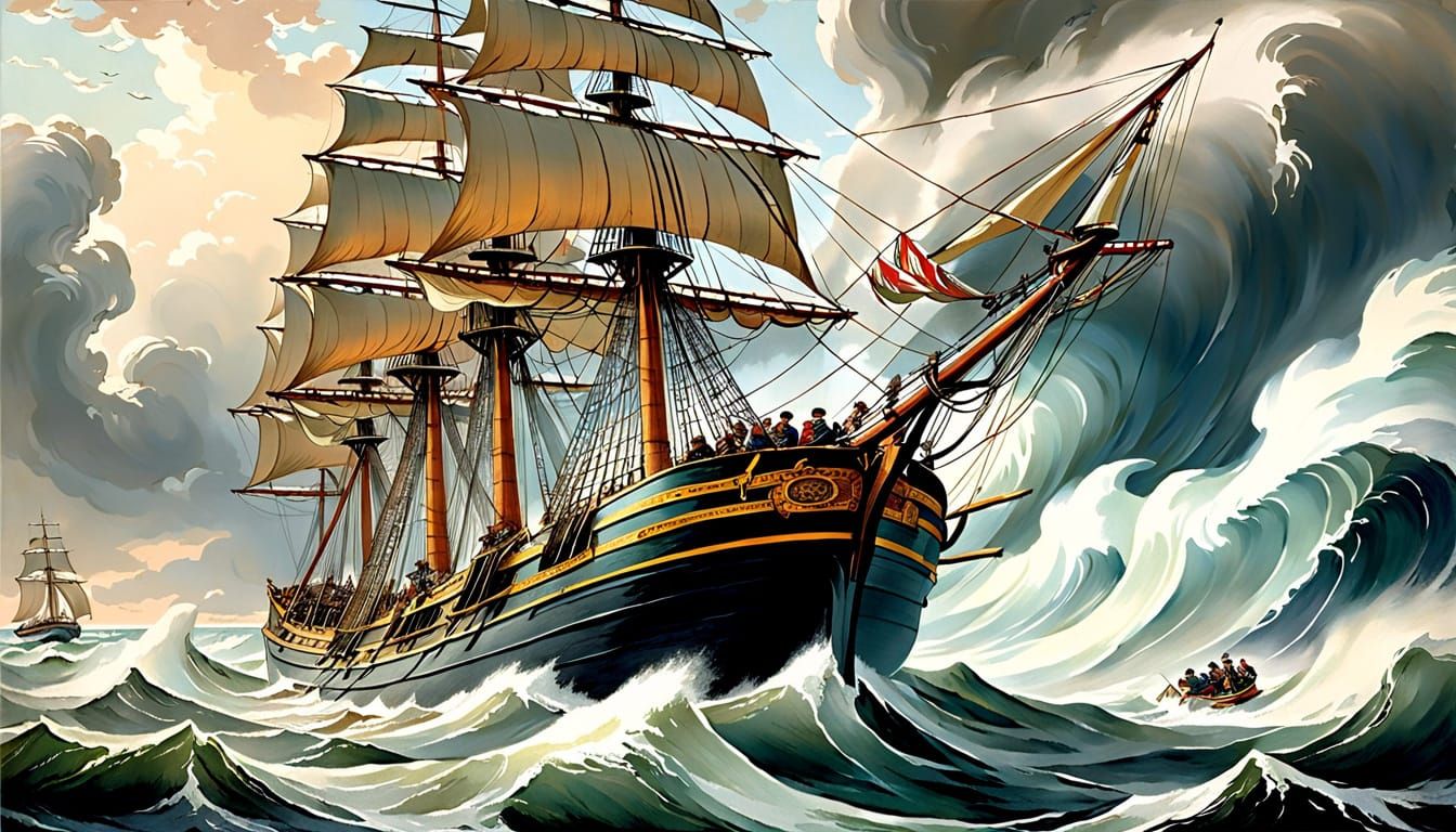Majestic 19th-Century Capital Ship Sails Turbulent Seas