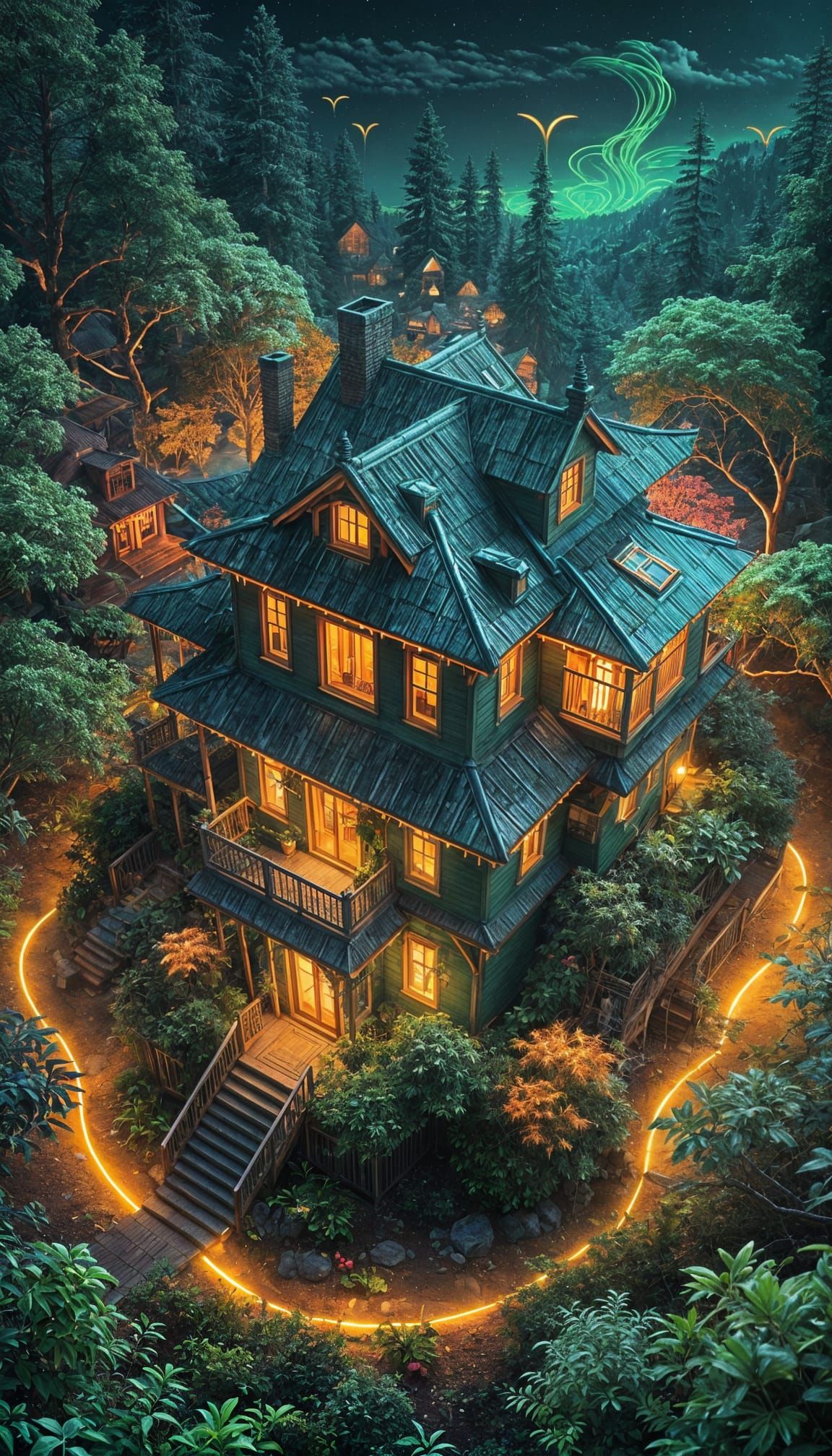 Neon House at Edge of Magical Forest