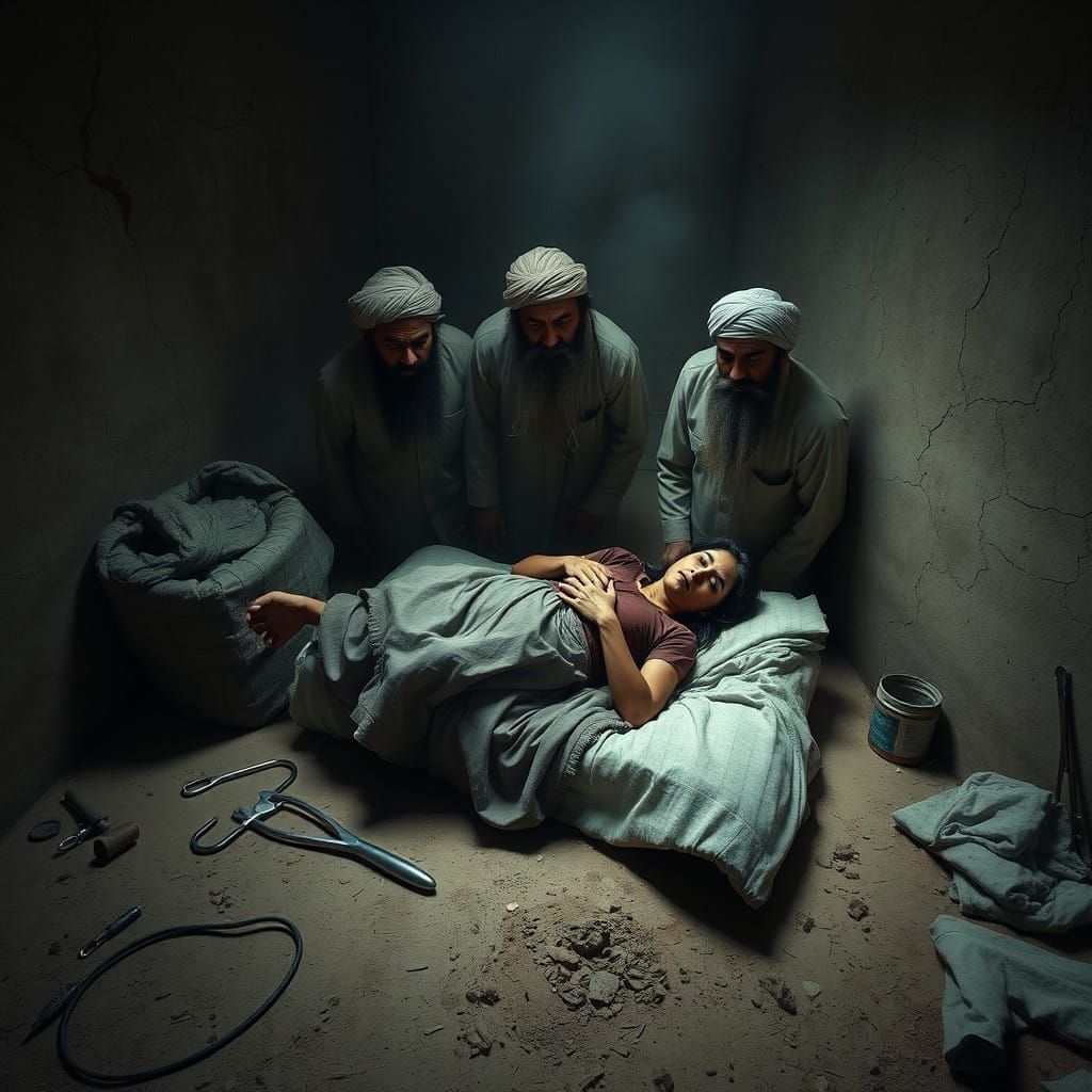 Distressed Afghan Woman in Labor, Surrounded by Male Doctors...