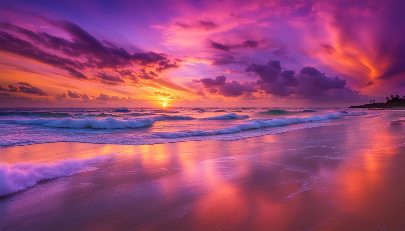 Colorful Sunset Over a Tranquil Beach