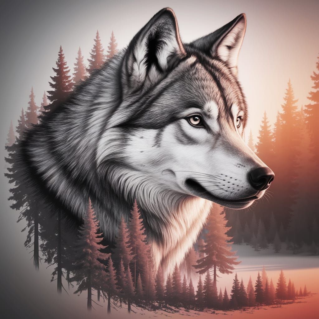 Pencil Drawing Wolf Transforms into 3D Forest