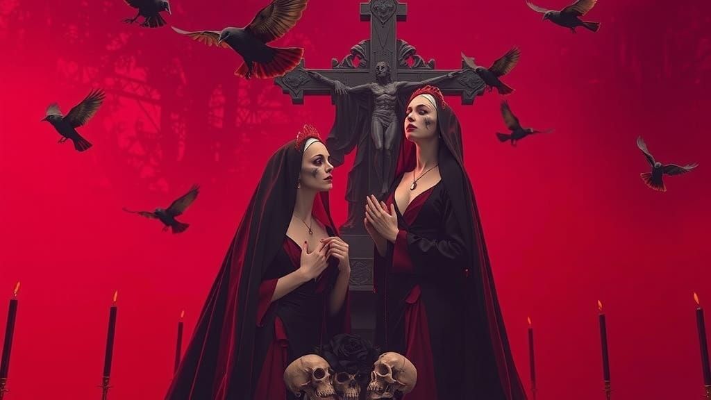 Gothic Vampire Nuns in Dark, Stormy Landscape
