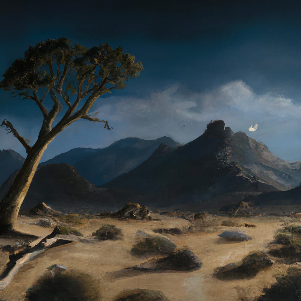 Moonlit Desert Landscape with Joshua Tree