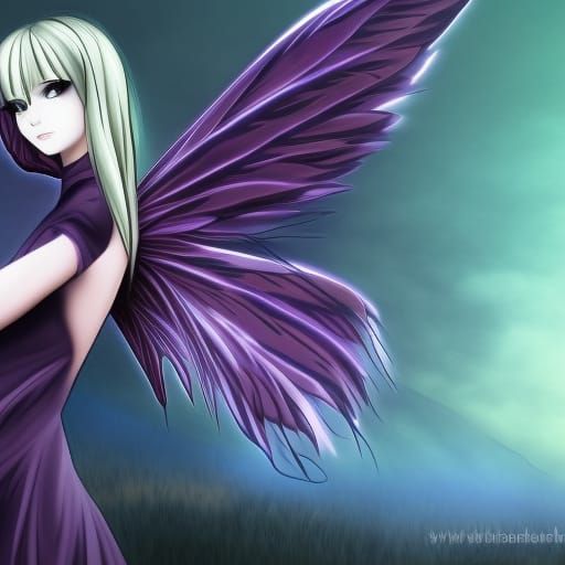 Dark Goth Anime Fairy Wings Illustration