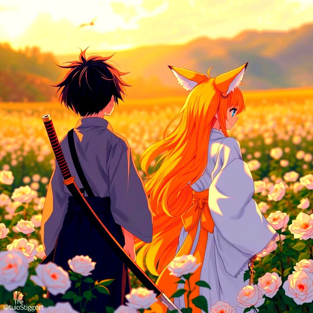 Surreal Anime Scene with Traditional Japanese and Fantasy El...