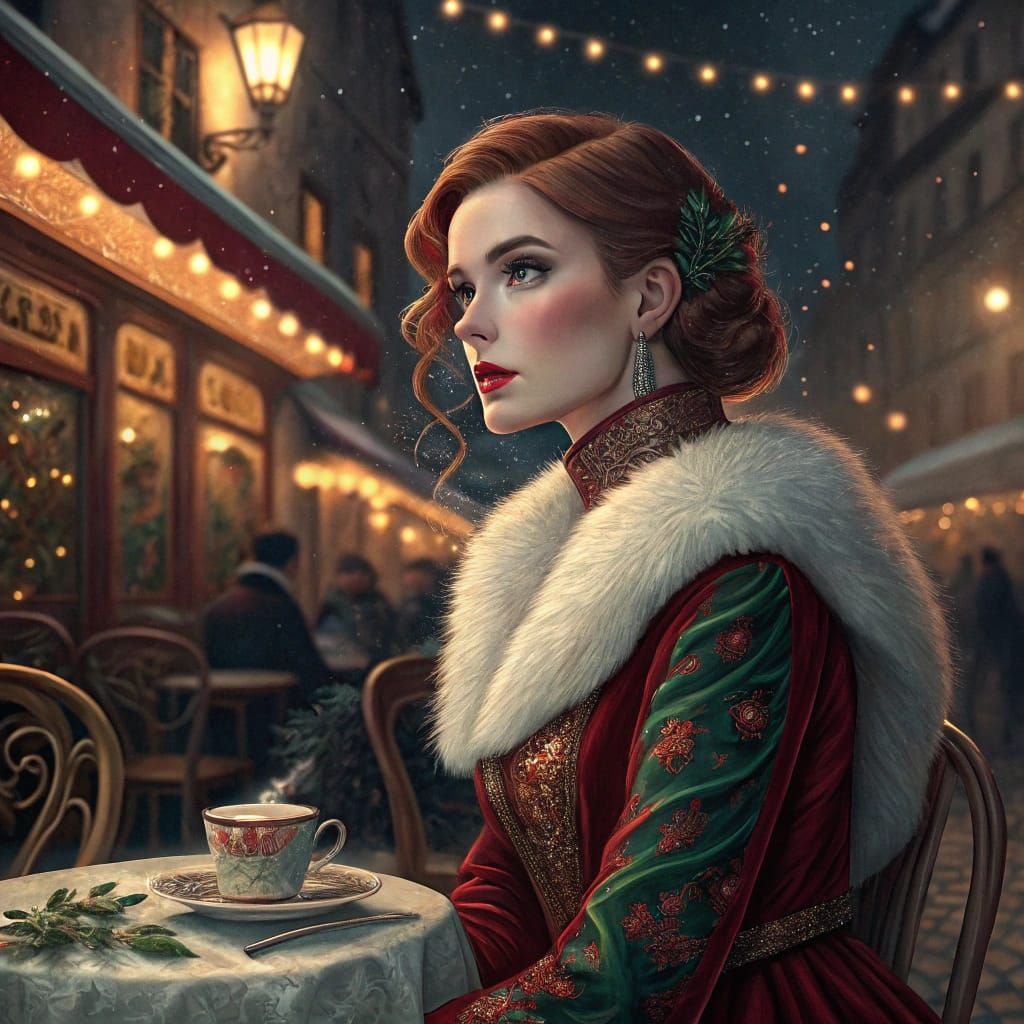 Bohemian Woman in Italian Cafe, Winter Evening