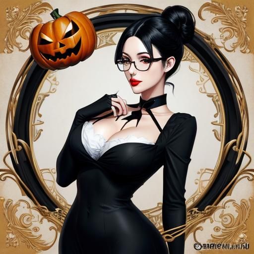 Anime Style Portrait of a Woman in Black Dress