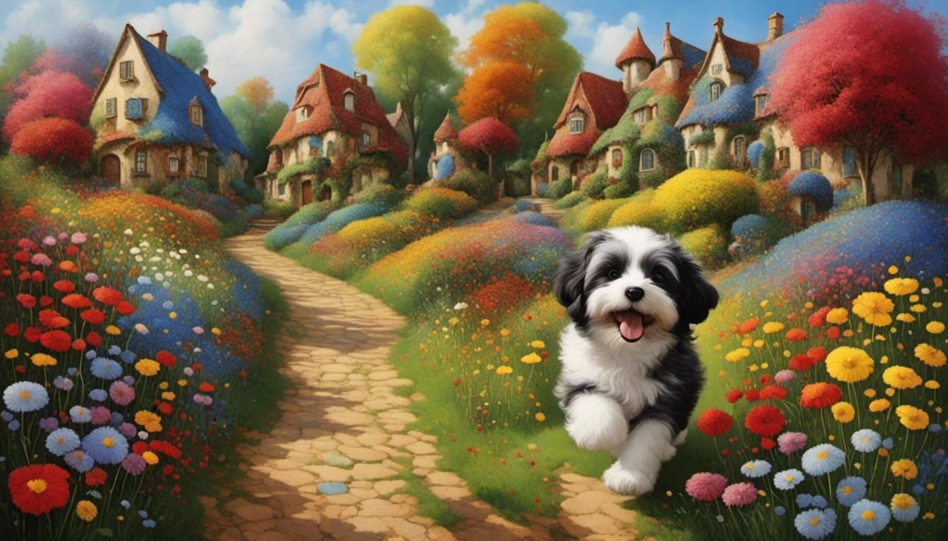 Puppy's Joyful Playtime in a Colorful Garden