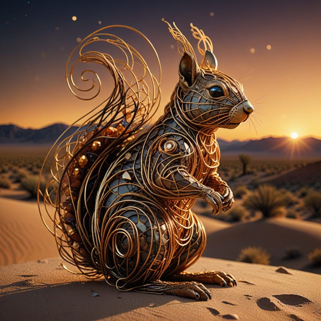 Golden Wire Squirrel in Surreal Desert Landscape