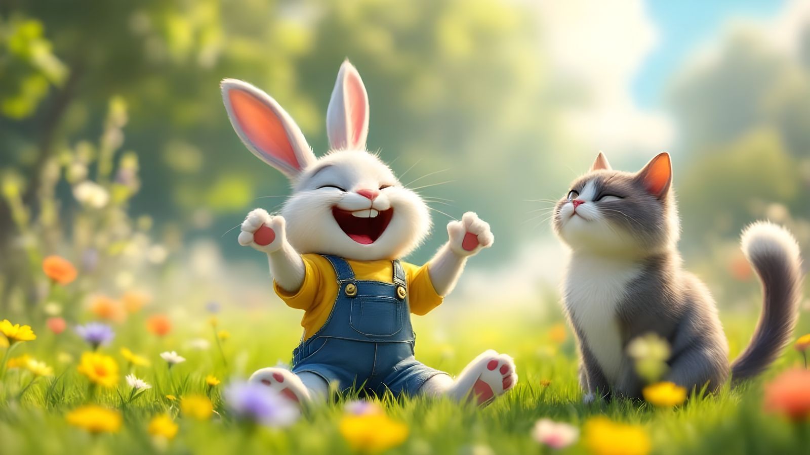 Pixar-Style Bunny Laughing in a Meadow