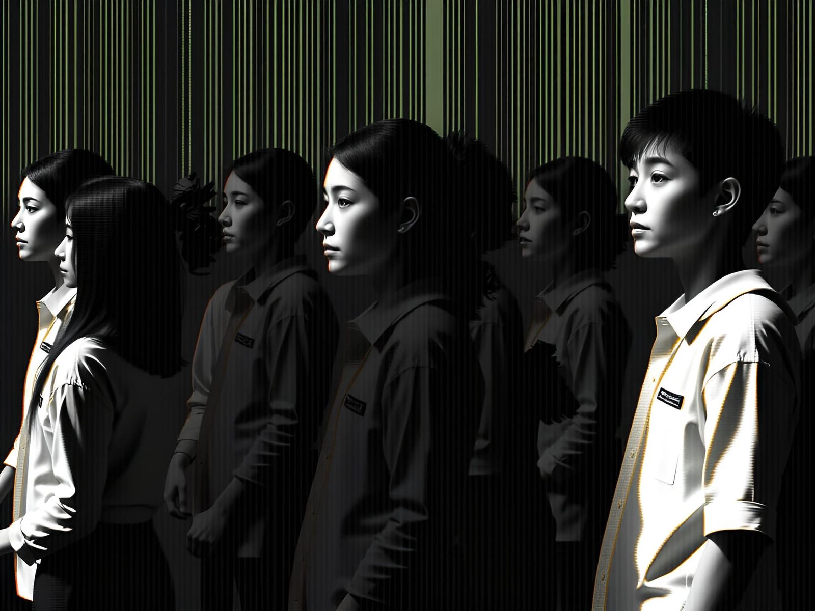 Abstract Visualization: Layered Faces Evolving Pattern