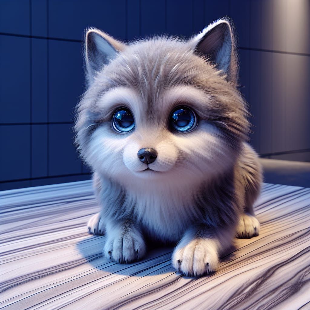 Hyper-Realistic Adorable Wolf with Blue Eyes