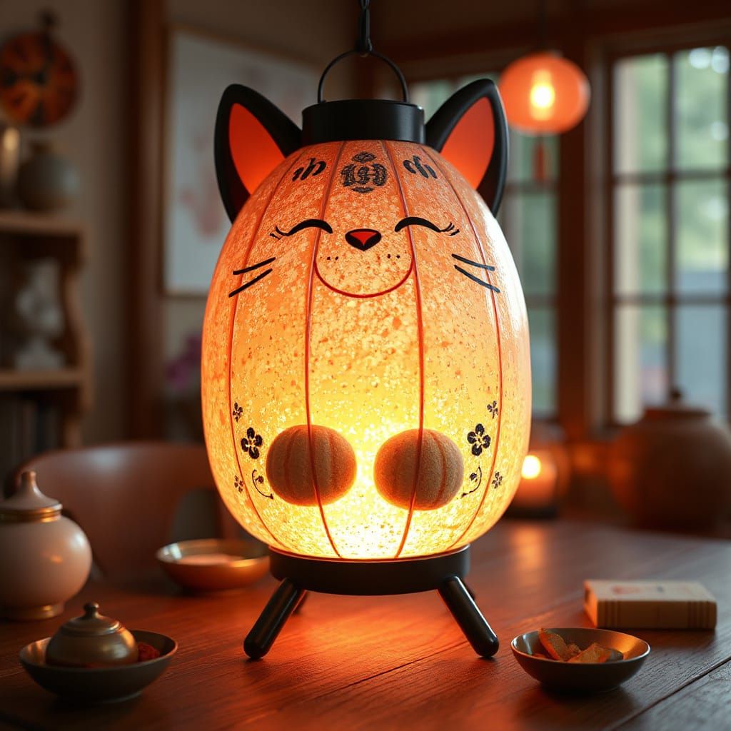 Cute Cat-Watermelon Lantern in 3D Anime Style