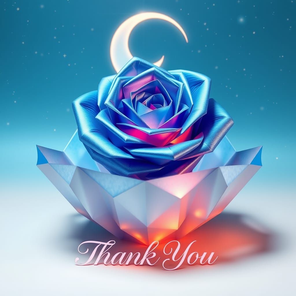 Surreal Origami Fantasy Rose Blooms Amidst Starry Skies