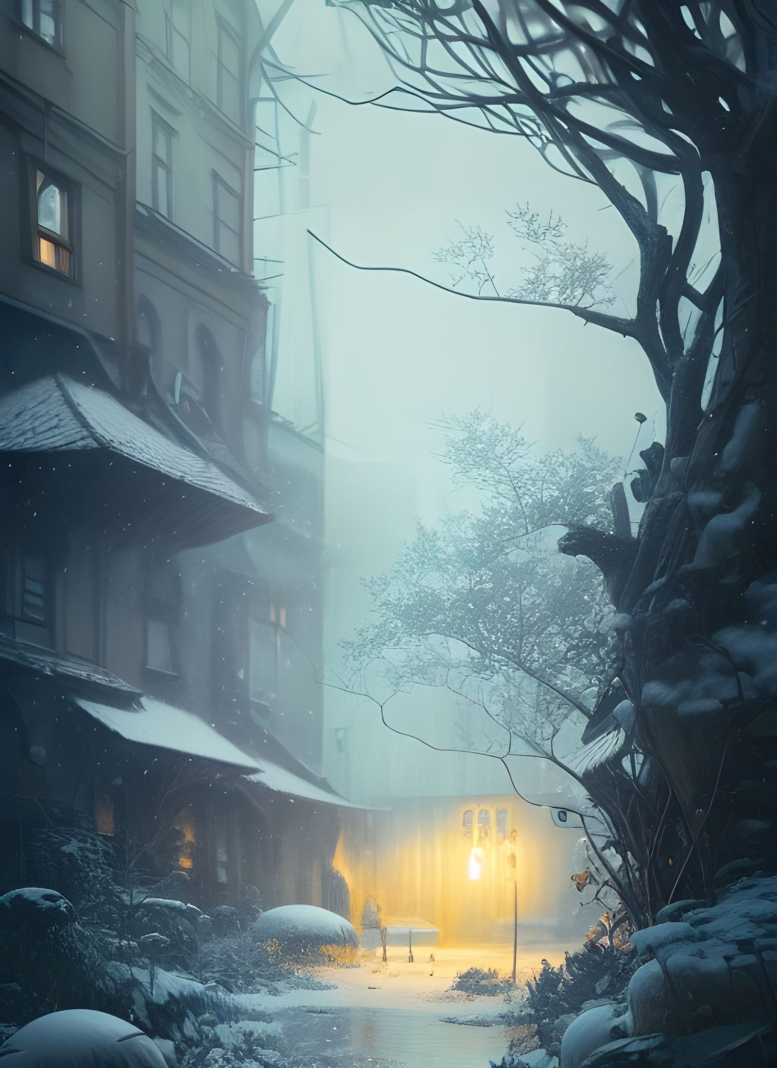 Snowy Ukrainian Village Under Attack: Hyperrealistic Image