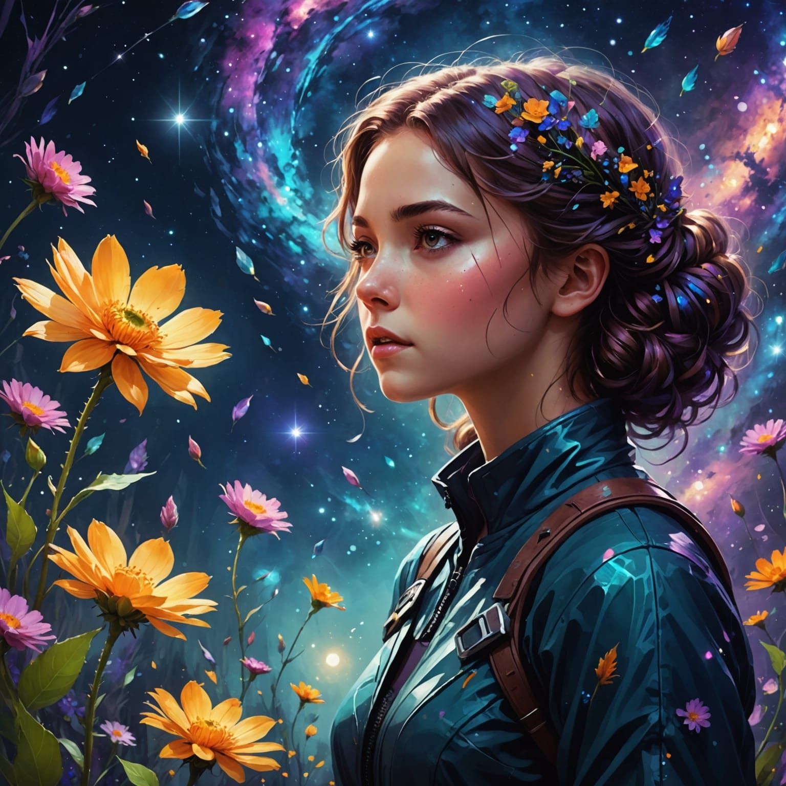 Radiant Celestial Bloom in a Futuristic Galaxy